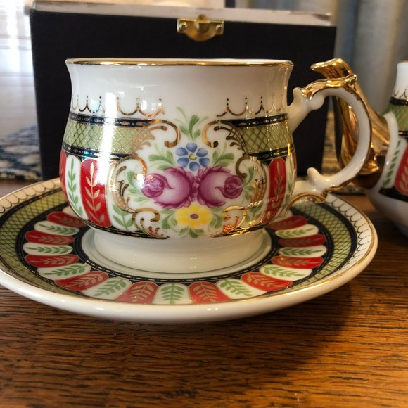 Sorelle Fine Porcelain Art Demitasse Tea Set In Box - Picture 7 of 9